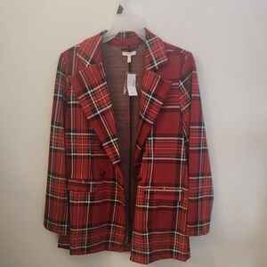 NWT Maurices Red Plaid Women's Blazer Holiday Christmas Sz M